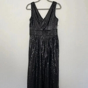 Kate Kasin Sequin Formal Cocktail Party Evening Maxi Dress Black Size 6